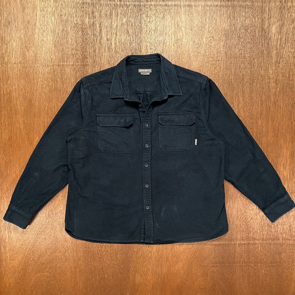 Eddie Bauer Dark Navy Cotton Flannel Button Down Shirt Large 1624871